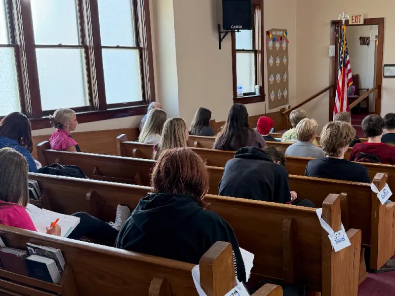 The sanctuary during a school worship service